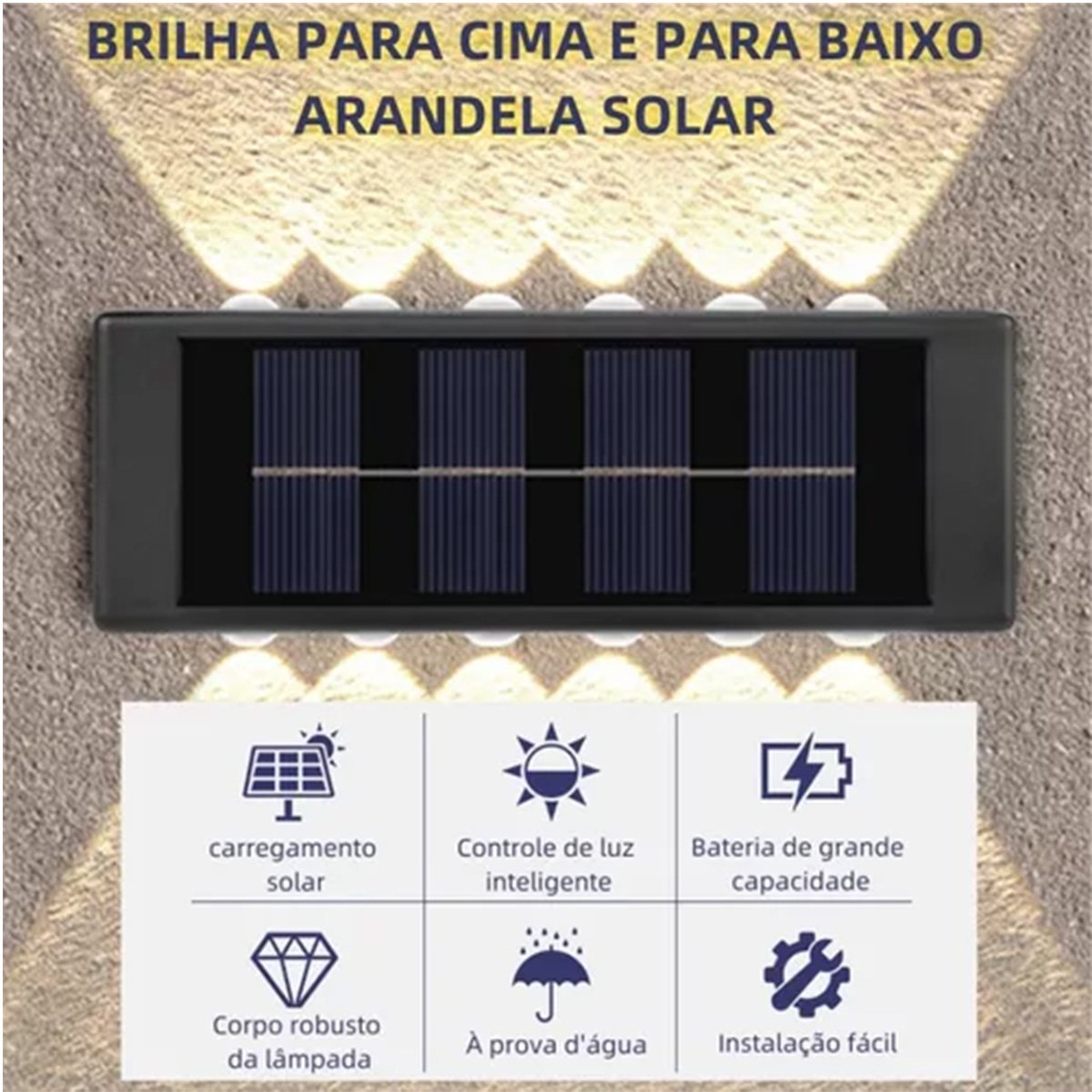 Arandela Solar Kit 2 Uni Luminaria Led Spot Parede Escada Varanda Jardim Quintal Iluminaçao Seguranç - 4