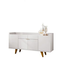 Aparador Buffet MDF Gavetas e Portas Branco Acácia - LarBelle - 4
