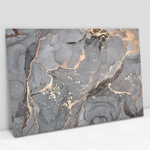 Quadro Decorativo em Canvas Abstrato Mármore Cinza Perolado TaColado Borda Infinita 60 x 40cm