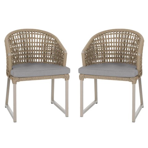 2 Cadeira Noronha Aluminio Micro Pintura Champanhe, Tr. Telinha Corda Nautica Rami, Estofado -