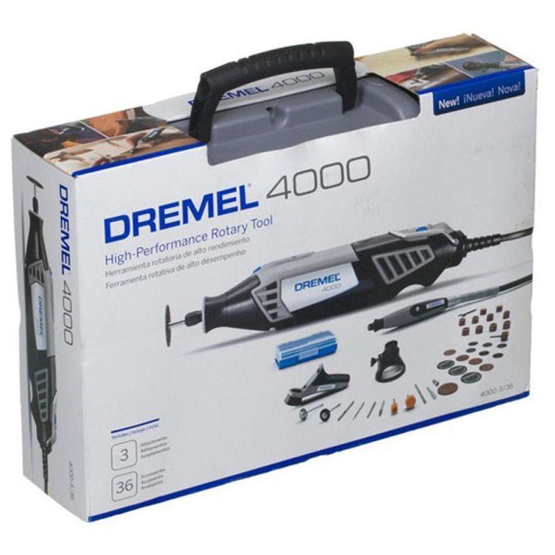 Retífica DREMEL 4000 Profissional 175W 36 Acessórios, 3 Acoplamentos e Suporte 2222 DREMEL - 4