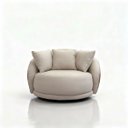 Ver imagem 3 de Poltrona Ibiza Giratória Linho Bege Corino Caramelo 122cm Almofadas Premium para Sala