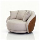 Ver imagem 2 de Poltrona Ibiza Giratória Linho Bege Corino Caramelo 122cm Almofadas Premium para Sala