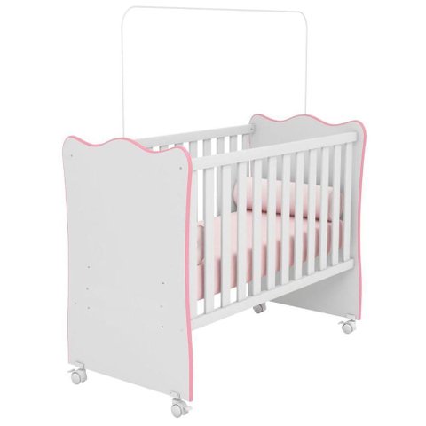 Berço de Bebê com Rodízios e Suporte de Mosqueteiro Branco Rosa
