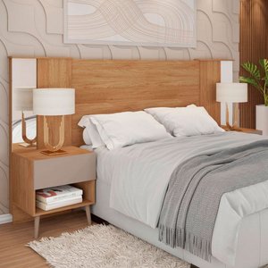 Cabeceira Casal King Extensível Reflex 2 Gavetas com Espelho Buriti/fendi - Caemmun