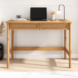 Mesa de Trabalho Minimalista Contemporânea Madeira Rattan para Estudo Freijó Rodrigo - 2