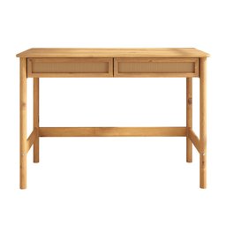 Mesa de Trabalho Minimalista Contemporânea Madeira Rattan para Estudo Freijó Rodrigo - 6