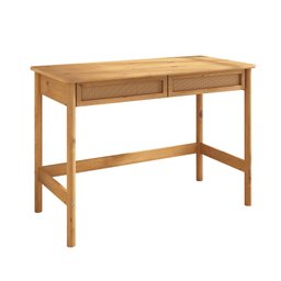 Mesa de Trabalho Minimalista Contemporânea Madeira Rattan para Estudo Freijó Rodrigo - 5