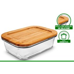Pote de Vidro Hermetico com Tampa Bambú Hauskraft 370ml - 2