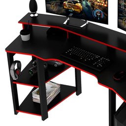 Mesa para Computador Gamer Espaço para 2 Monitores e Cpu Preto/vermelho - 3