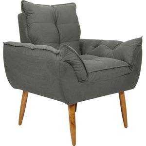 Poltrona Decorativa Opala Suede Cinza