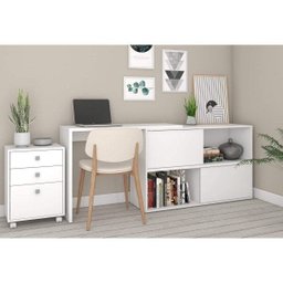 Conjunto Home Office 2 Peças Escrivaninha em L e Gaveteiro Bho BRV Móveis Branco - 1