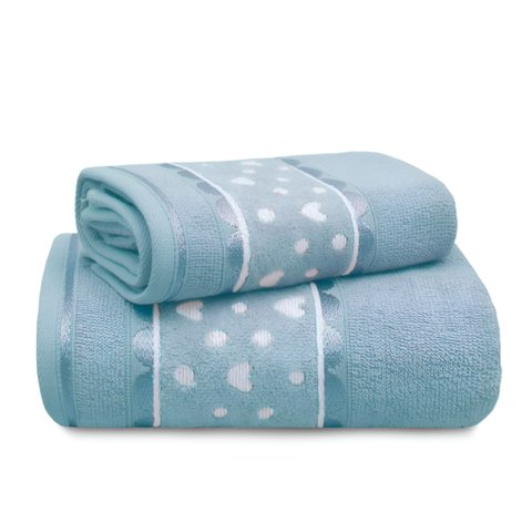 Jogo de Toalha 2 Peças - Banho + Rosto - Charme Coração - 100% Algodão - Appel Cor: Azul