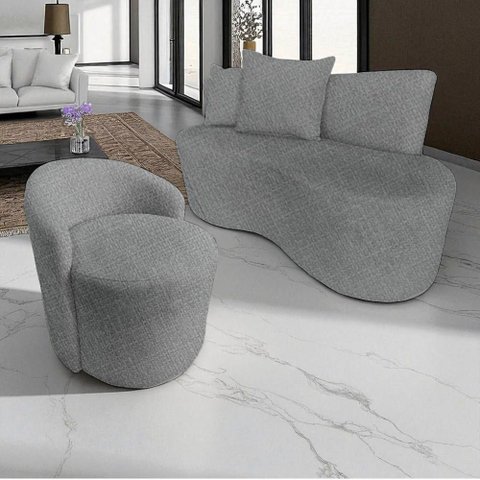 Kit Namoradeira + Poltrona Yara Orgânica Linho Cinza