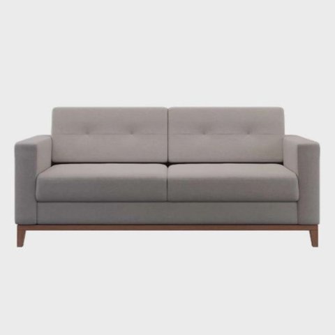 Sofá com 3 Lugares Living Pés e Base Madeira em Linho Cotton - Bege