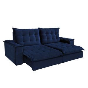 Sofá Retrátil e Reclinável Molas Ensacadas 4 Lugares Atenas Evidence Suede Azul Marinho