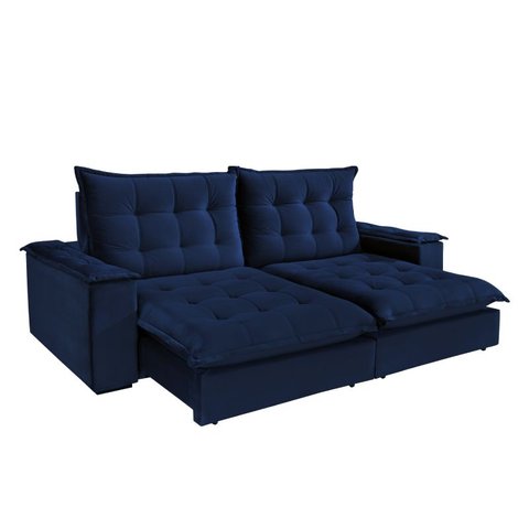Sofá Retrátil e Reclinável Molas Ensacadas 4 Lugares Atenas Evidence Suede Azul Marinho