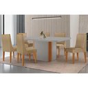 Ver imagem 1 de Sala Jantar Mesa Pietá Tampo C/ Vidro Curvo 180cm+6 Cadeiras Dakota Naturale/off White - Linho Bege