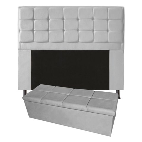 Kit Cabeceira + Calçadeira Baú Copenhague King Size 195cm Suede - Ecotec Decor:Cinza