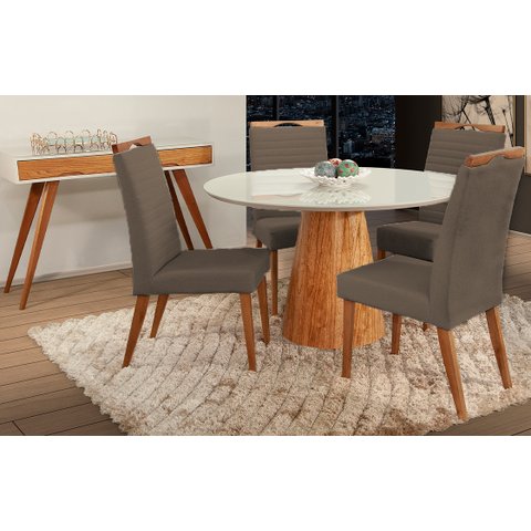 Mesa de jantar + 4 Cadeiras Itália Tampo Redondo 120 cm A 10
