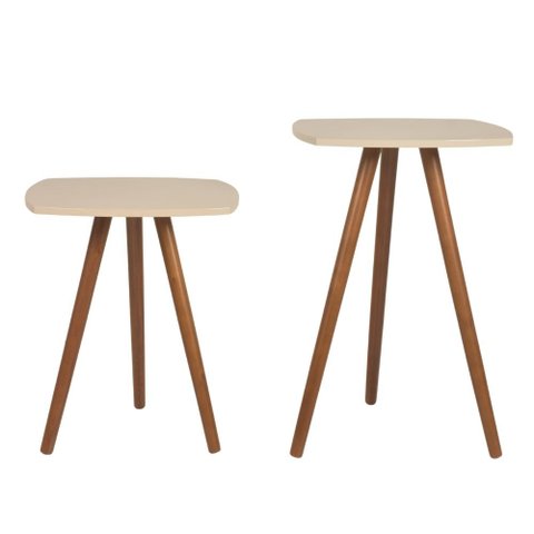 Conjunto de Mesa Lateral Pé Palito Quadrada Off White