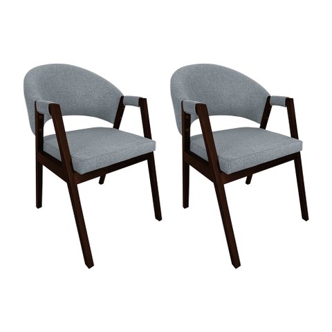 Kit 2 Cadeiras de Jantar Madeira Maciça Castanho Premium Helen Linho Cinza