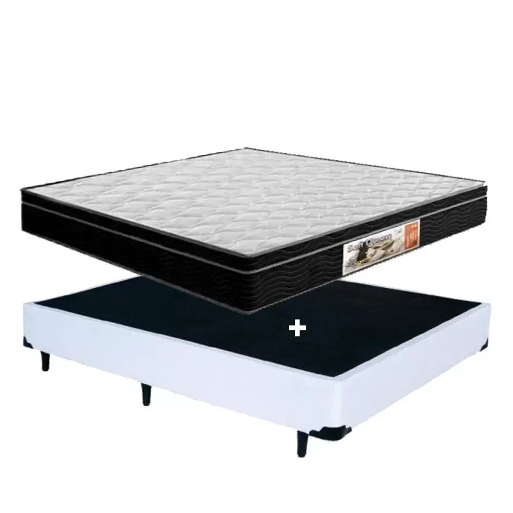 Cama Box Casal Branca + Colchão Molas Bonnel 1,38 X 1,88 X 48 Cm