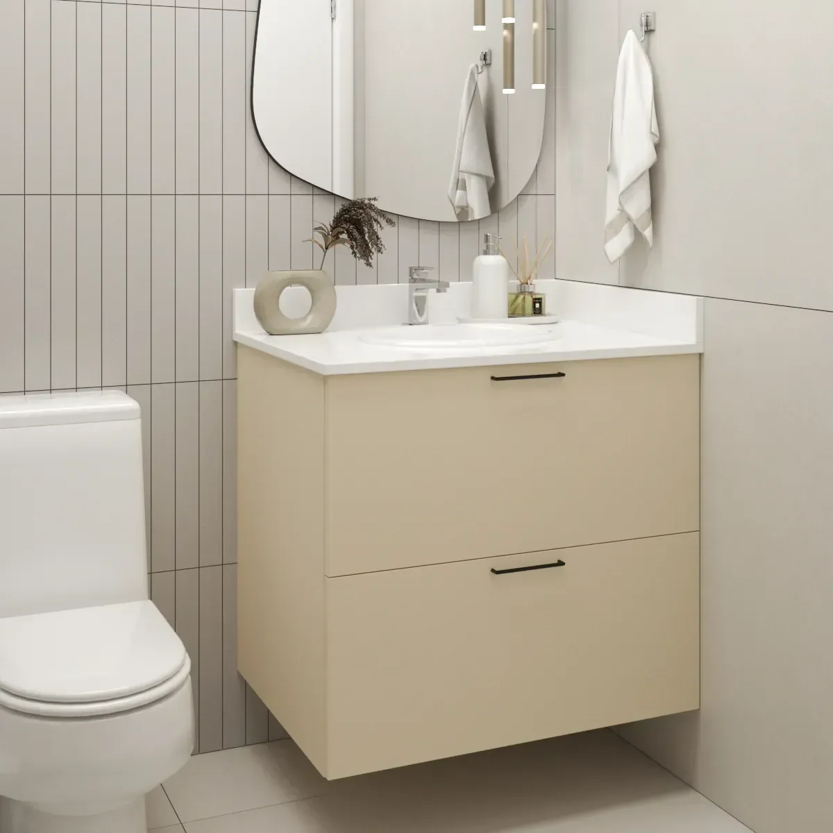 Móvel para Banheiro 60cm Mdf Suspenso Bege - Gabinete. - 2