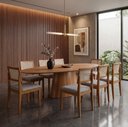 Ver imagem 1 de Sala de Jantar Barcelona 220cm com 8 Cadeiras Madeira Maciça Santorini Cinamomo Tela/Linho Cinza
