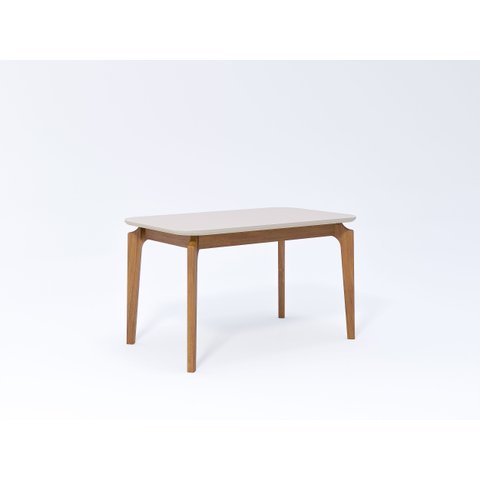 Mesa Ficus 130x80 cm Madeira Tauari e Tampo de Vidro Temperado Off White