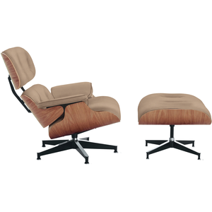 Poltrona com Puff Charles Eames Madeira Freijó Couro Natural Legitimo:marfim