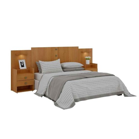 Cabeceira para Cama de Casal-queen Rubi 2 Mesas de Cabeceira Cinamomo