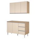 Ver imagem 1 de Balcão com Tampo e Armario Aereo Milla Amendoa Off White Puxador Aluminio