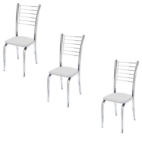 Conjunto 3 Cadeiras cromadas para cozinha Kiara-Corino Branco GAT MAGAZINE