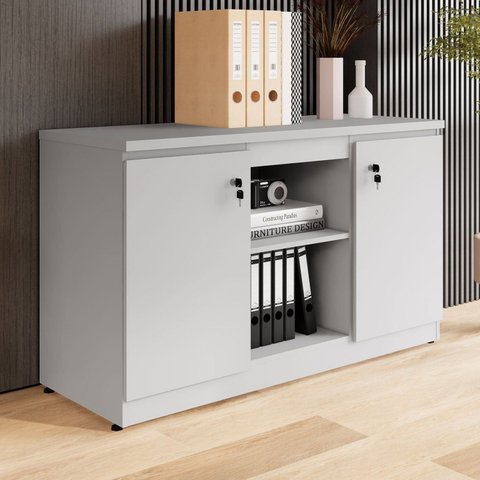Armário para Escritório 120cm 2 Portas com Chaves e Nichos Corporate Cinza