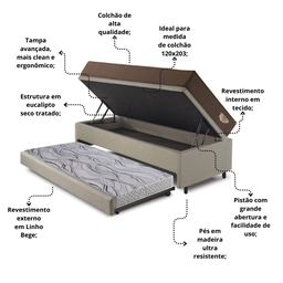Bicama Viúva Box Baú com Linho Bege 120x203 com Colchão Relax Adorabile Molas Ensacadas Ecoflex - 5