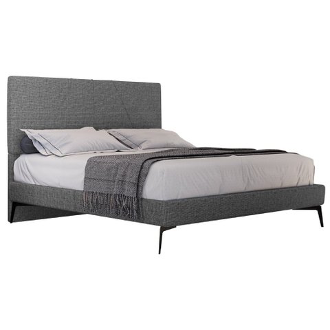 Cama Casal com Cabeceira 145cm Pés Metálicos Elisa S05 Linho Preto - Mpozenato