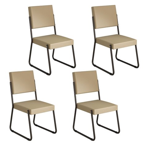 Kit 4 Cadeiras para Sala de Jantar Napoli Bege/Creme/Preto Fosco
