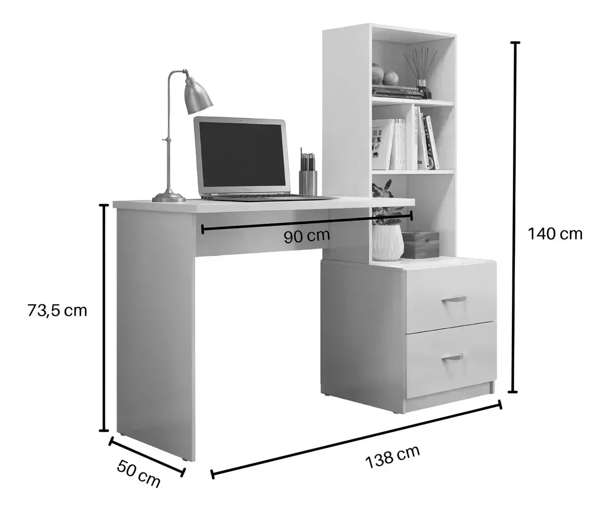 Mesa de Escritório com Estante e Gaveteiro, Estilo Moderno, para Home Office Cristal Peternella - 3