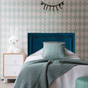 Ver imagem 1 de Cabeceira Solteiro Dupla Tacha Luxo Estofada Com Tachas - Veludo Azul Turquesa