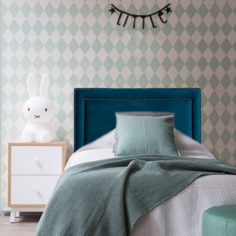 Cabeceira Solteiro Dupla Tacha Luxo Estofada Com Tachas - Veludo Azul Turquesa