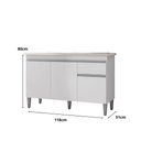 Ver imagem 3 de Balcão Gabinete P/ Pia Tatiane 120cm 3 Portas e 1 Gaveta C/tampo - Branco
