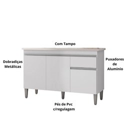 Balcão Gabinete P-pia Tatiane 120cm 3 Portas e 1 Gaveta C-tampo Branco - 2