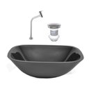 Ver imagem 1 de CUBA DE VIDRO QUADRADA 35CM PRETO + VALVULA + TORNEIRA METAL