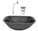 Ver imagem 1 de CUBA DE VIDRO QUADRADA 35CM PRETO + VALVULA + TORNEIRA METAL