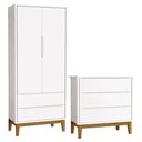 Ver imagem 1 de Cômoda Gaveteiro e Guarda Roupa Infantil 2 Portas New Classic Branco com Pés Madeira - Reller