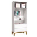 Ver imagem 2 de Cômoda Gaveteiro e Guarda Roupa Infantil 2 Portas New Classic Branco com Pés Madeira - Reller