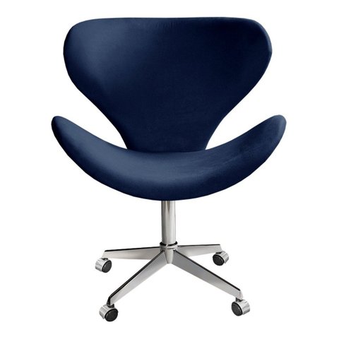 Poltrona Isis Giratória com Rodinhas Cadeira Decorativa Sala, Escritório, Home Office - Suede Azul M