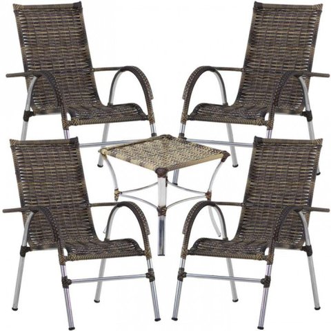 4 Cadeiras Vênus e Mesa Garden para Área Externa Trama Cappuccino