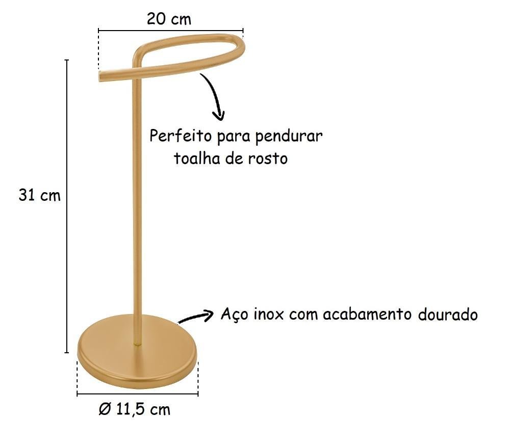 Porta Toalha Toalheiro Banheiro Bancada Dourado Aço Inox Lavabo Casa Organização - 2